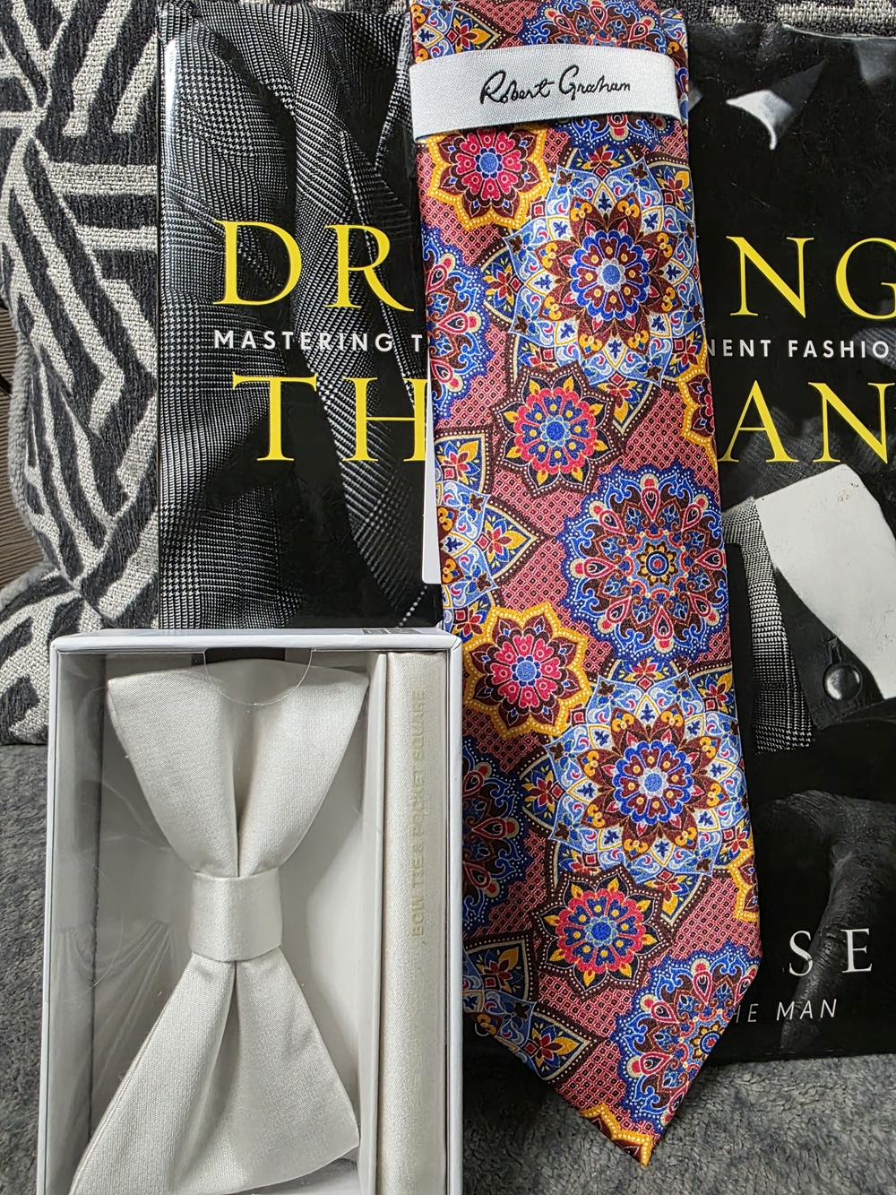Robert Graham Multicolor Medallion Silk Tie with White Bow Tie